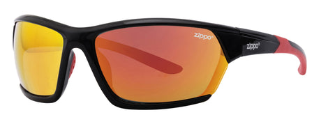 Vue de face 3/4 lunettes de sport Zippo bleu noir avec verres oranges