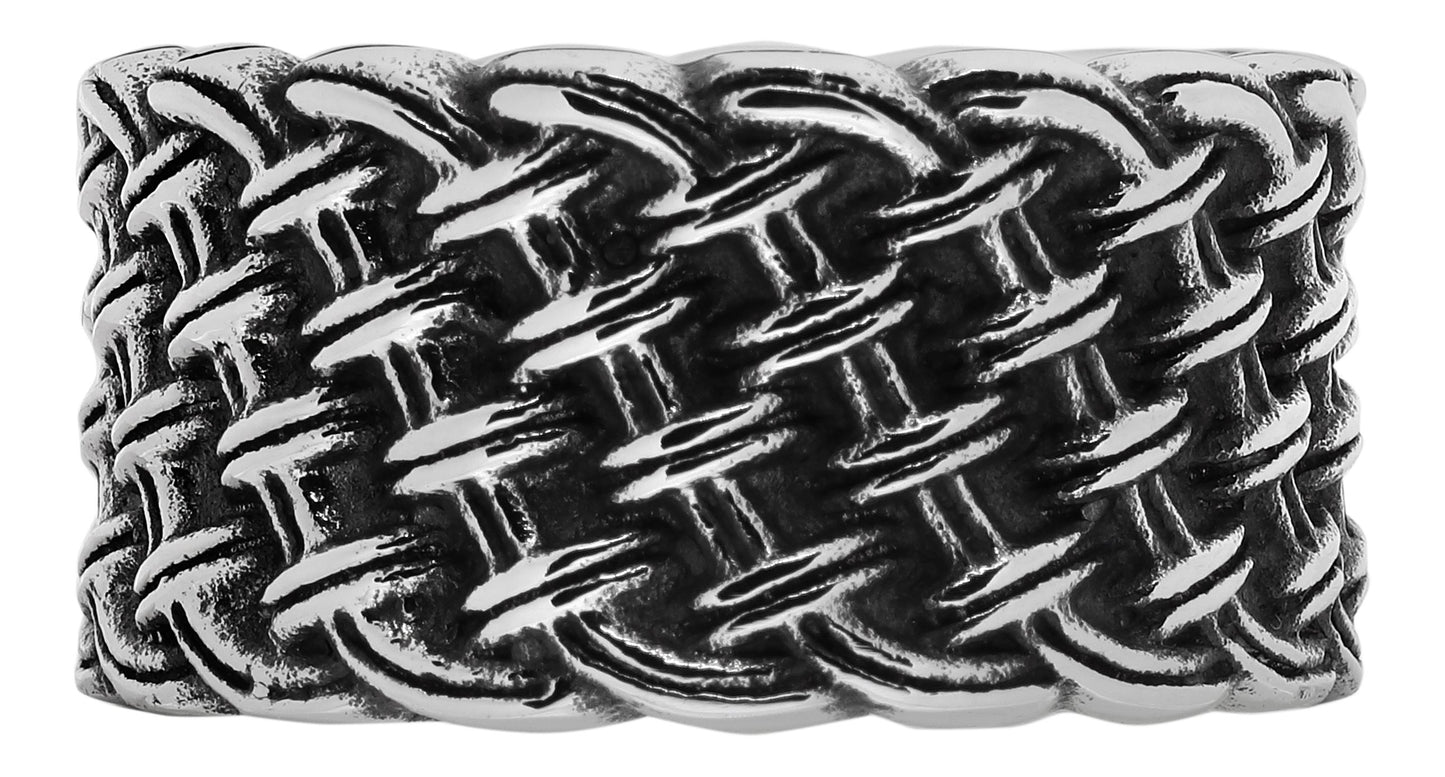 Vue de face anneau Zippo en acier inoxydable tressé