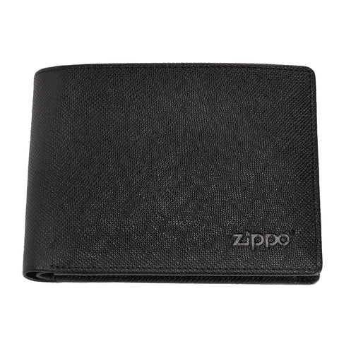 Vue de face portefeuille Zippo en cuir Saffiano avec logo Zippo 
