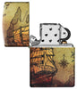 Vue de face briquet Zippo blanc mat 540° Color Image avec navire pirate et carte au trésor, ouvert