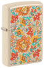 Briquet Zippo vue de face ¾ d'angle impression couleur sable avec motif floral hippie floral