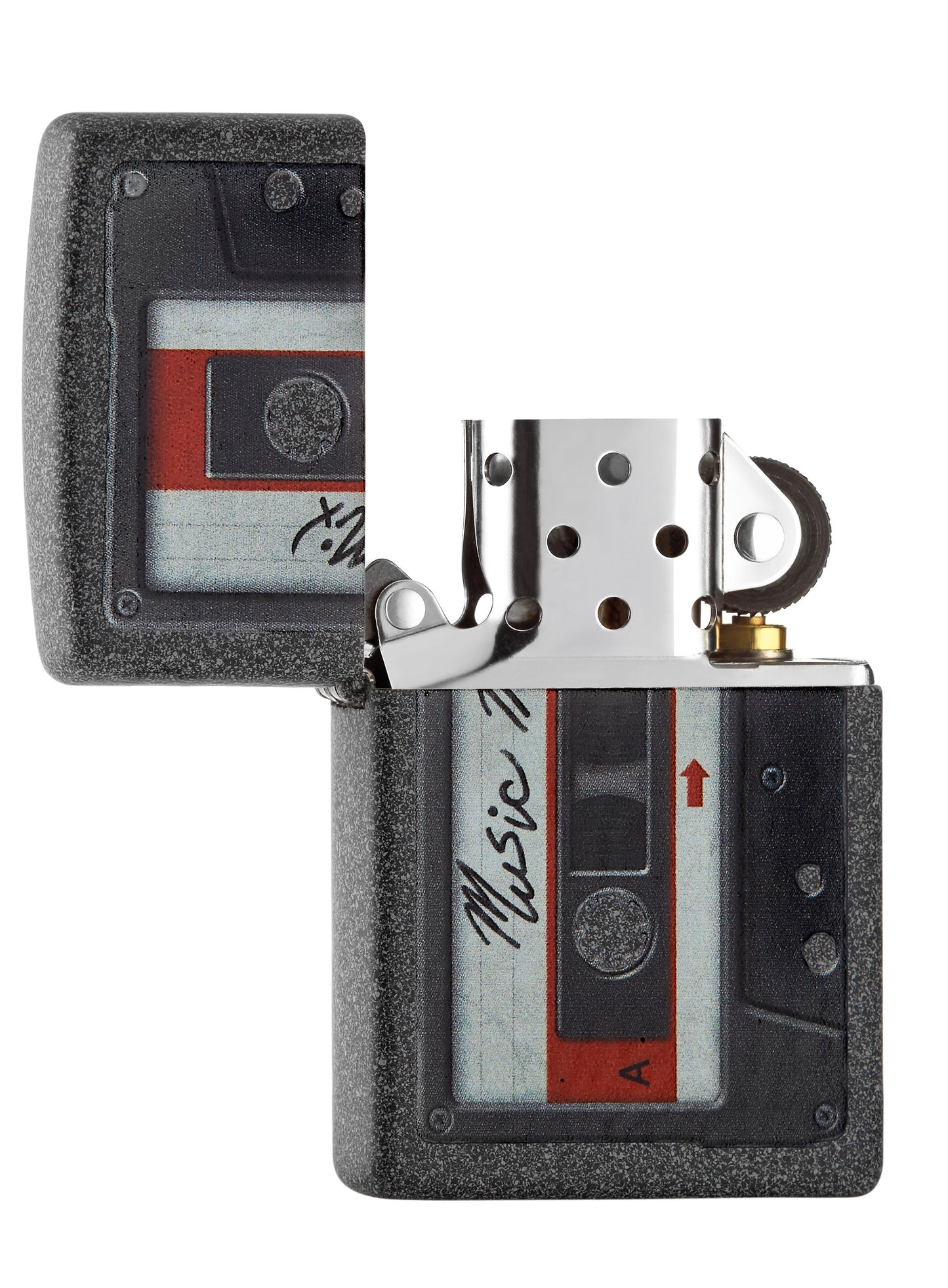 Briquet Zippo gris avec cassette, ouvert