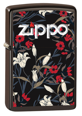 Vue de trois quarts du briquet tempête Zippo Floral Design