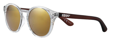 Lunettes de soleil Zippo vue de face ¾ Angle avec cadre transparent et verres et branches en marron