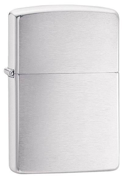 Zippo Feuerzeug Frontansicht ¾ Winkel gebürstetes Chrom in dickwandig