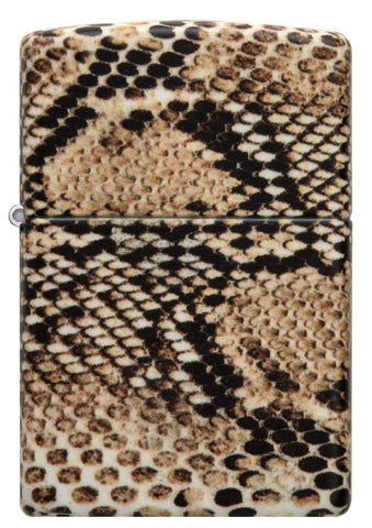 Vue de face du briquet tempête Snake Skin Design avec une belle peau de serpent