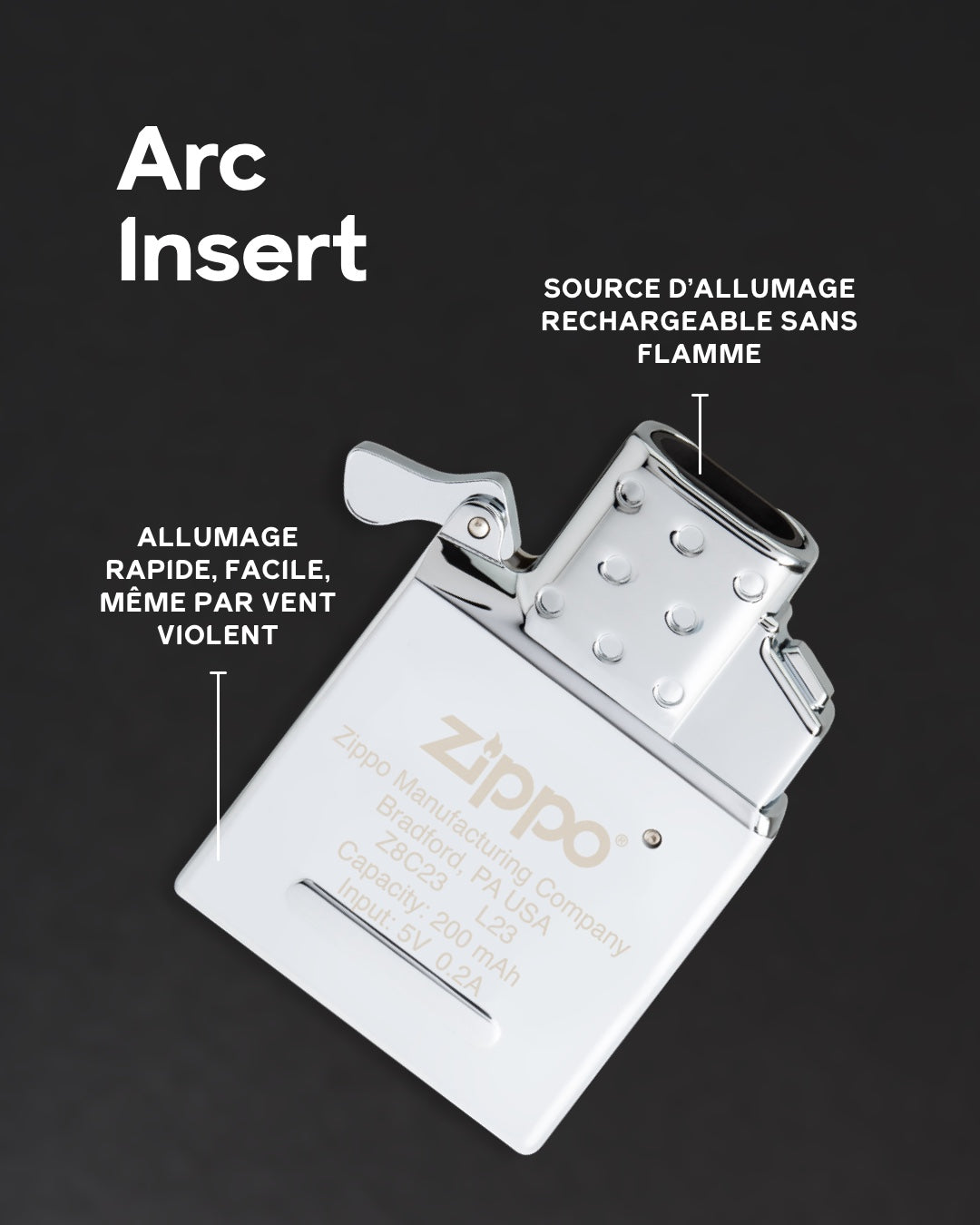 Insert de briquet rechargeable Double Arc