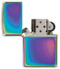 Vue de face briquet Zippo Slim multicolore modèle de base, ouvert