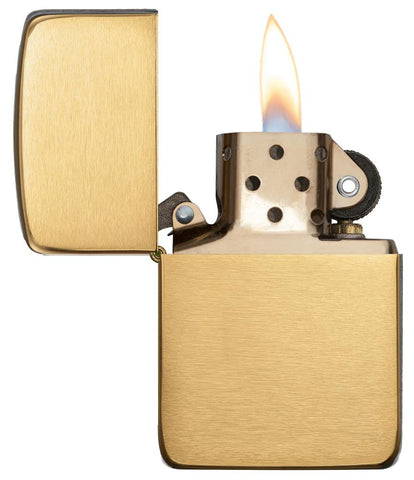 Briquet Zippo 1941 Replica vue de face ouvert et allumé en laiton brossé or