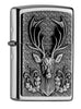 Vue de face 3/4 briquet Zippo emblème trophée bois de cerf