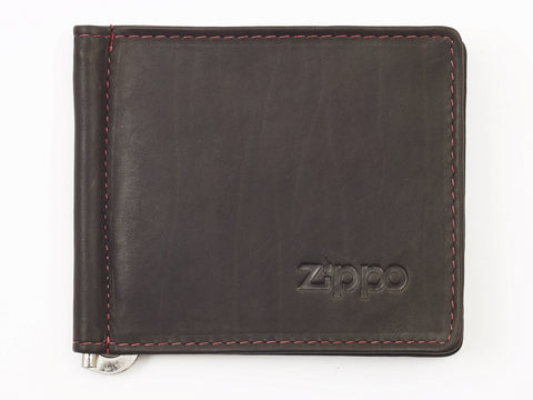 Vue de face portefeuille pince à billets fermé avec marque Zippo
