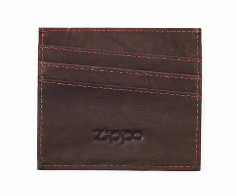 Porte-cartes de crédit vue de face brun 3 compartiMen,ts logo Zippo