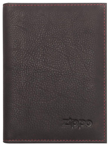 Vue de face portefeuille à cartes de crédit marron avec logo Zippo