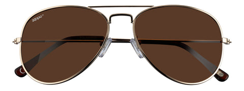 Vue de face lunettes de soleil aviateur Zippo avec monture dorée