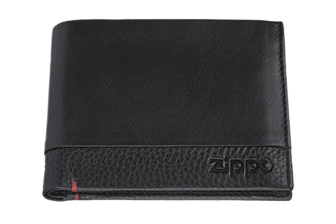 Vue de face portefeuille en cuir Zippo fermé avec logo Zippo