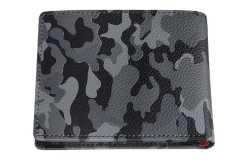 Vue de dos portefeuille horizontal motif camouflage gris marque Zippo, fermé