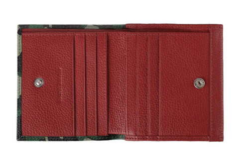 Porte-monnaie ouvert avec doublure rouge et bouton-pression