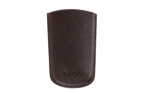 Vue de face porte-clés Zippo cuir marron avec logo Zippo