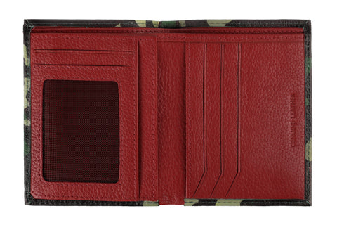 Portefeuille Zippo motif camouflage vert avec logo Zippo, ouvert avec doublure rouge