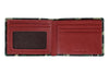 Vue de face portefeuille Zippo motif camouflage ouvert avec cuir rouge