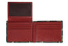 Vue de face portefeuille Zippo motif camouflage ouvert avec cuir rouge et rabat ouvert