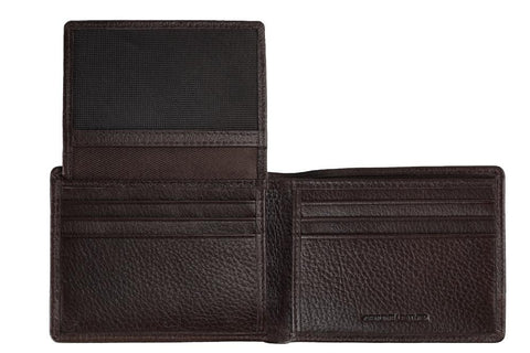Vue de face portefeuille Zippo en cuir marron ouvert avec rabat 