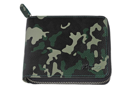 Vue de face portefeuille Zippo motif camouflage vert avec fermeture Éclair