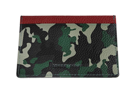 Vue de dos porte-cartes motif camouflage vert et bord supérieur rouge 