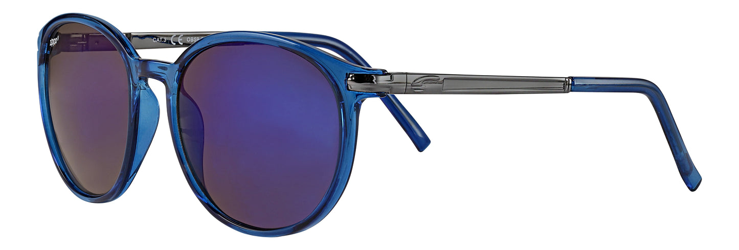 Vue de face 3/4 lunettes de soleil Zippo bleu gris plastique métal