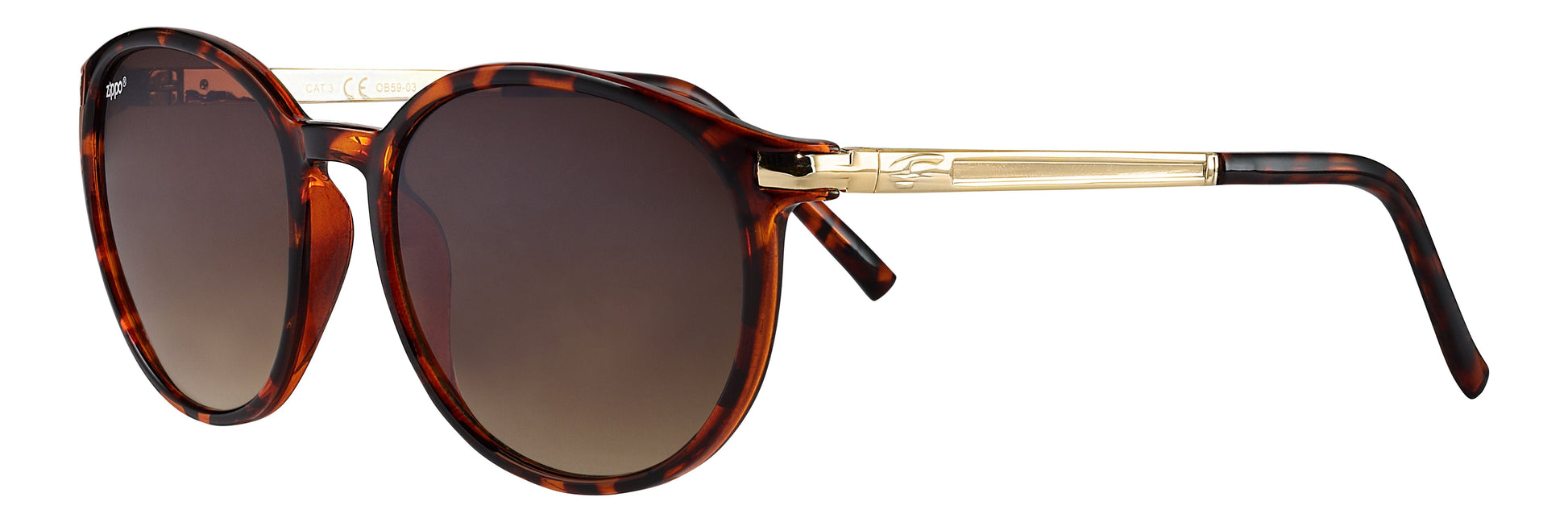 Vue de face 3/4 lunettes de soleil Zippo marron plastique métal