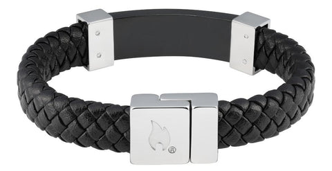 Vue de dos bracelet Zippo en cuir tressé avec fermoir magnétique et inox au milieu
