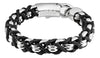 Vue de face bracelet Zippo anneaux en acier inoxydable tressés avec ruban en cuir