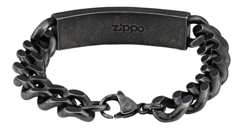 Bracelet en acier inoxydable avec maillons épais et plaque au milieu avec logo Zippo à l'intérieur