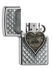 Briquet Zippo emblème carte à jouer cœur, ouvert