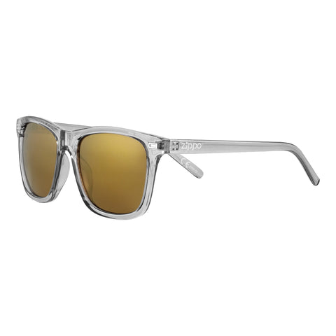 Vue de face 3/4 lunettes de soleil Zippo transparentes rectangulaires, verres marrons