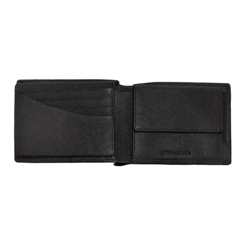 Vue de face portefeuille Zippo en cuir Saffiano avec logo Zippo, ouvert avec rabat