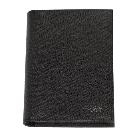 Vue de face portefeuille Zippo en cuir Saffiano avec logo Zippo