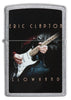Briquet Zippo vue de face chromé avec image colorée d'Eric Clapton jouant de la guitare