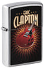 Briquet Zippo vue de face ¾ angle chromé avec image colorée d'une guitare rouge d'Eric Clapton