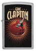 Briquet Zippo vue de face chromé avec illustration en couleur d'une guitare rouge d'Eric Clapton