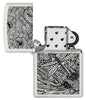 Briquet Zippo vue de face blanc mat ouvert avec illustration d'une libellule dans le style de l'art aborigène