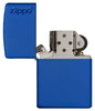 Briquet Zippo bleu royal mat modèle de base avec logo Zippo, ouvert