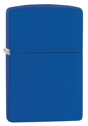 Vue de face 3/4 briquet Zippo bleu royal mat modèle de base