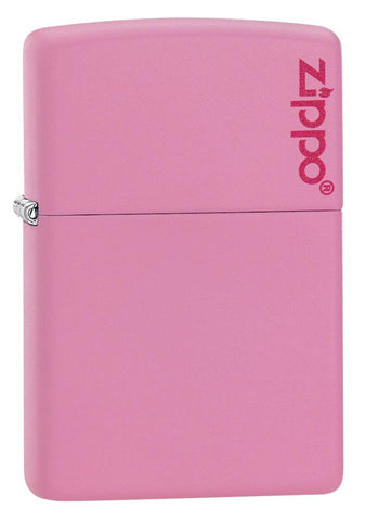 Vue de face 3/4 briquet Zippo Pink Matte modèle de base avec logo Zippo