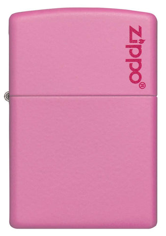Vue de face briquet Zippo Pink Matte modèle avec logo Zippo