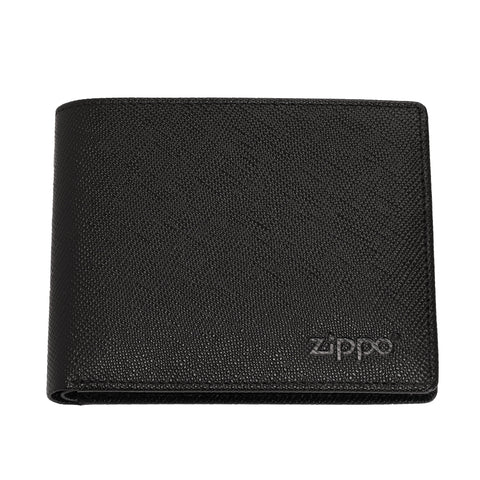Vue de face portefeuille Zippo en cuir Saffiano avec logo Zippo