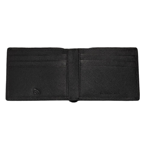 Portefeuille Zippo en cuir Saffiano avec logo Zippo, vue de face, ouvert avec porte-cartes
