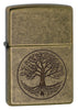 Vue de face 3/4 briquet Zippo laiton antique gravure arbre de vie