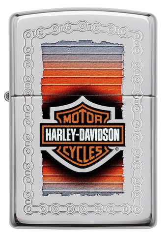 29559, Harley-Davidson Chains, Laser Engrave & Color Image, High Polish Chrome, Classic Case