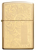 Vue de face briquet Zippo High Polish Brass avec motif vénitien et plaque à graver